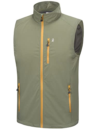 Little Donkey Andy Men's Lightweight Quick Dry Vest Packble Outerwear Sleeveless Windproof Jacket for Golfing Cycling Running - color: Laurel Oak, size: Large