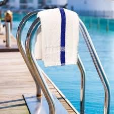 Towels N More 24x48 Soft Poolside Towels 6 Large Super Absorbent White Pool Towel with Blue Center Stripe for Home Pool Spa Gym Hotel Motel as Bath Towels