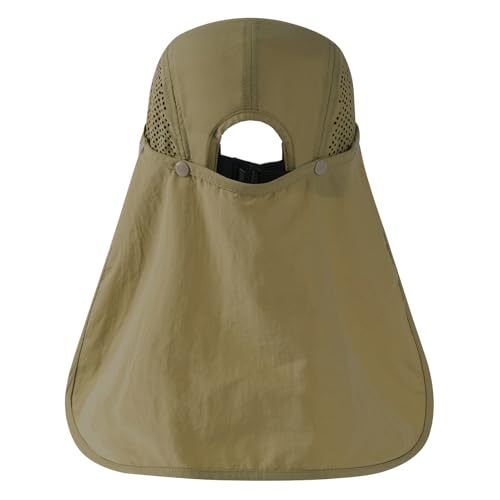 BASSDASH UPF 50+ Foldable Fishing Hat Baseball Cap with Removable Neck Flap Portable for Men Women Golf Hiking - color: Khaki With Foldable Brim