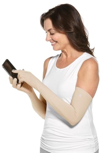 Coolibar Long Full Finger UV Sun Gloves - UPF 50+ Sun Protection - Culebra - color: Beige, size: Small