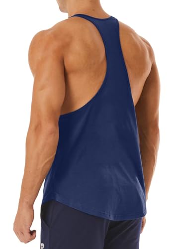 Men's Workout Quick Dry Soft Gym Bodybuilding Stringer Tank Tops - color: Navy Blue, size: Large