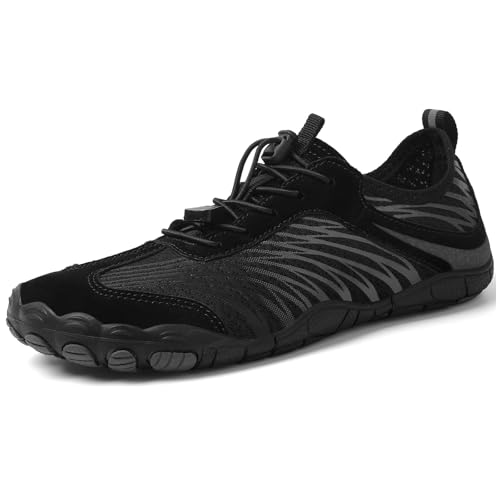 UBFEN Water Shoes for Men Women Quick Dry Swim Aqua Socks | Lightweight Barefoot-style Fit, Rubber Sole, Hiking, Fishing, Kayaking, Beach, Pool, Boating, Diving And Water-to-land Wear - color: H Black/Grey, size: 8.5 Women/7 Men