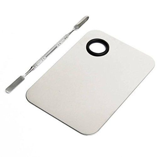 Onwon Stainless Steel Professional Pro Lady Cosmetic Makeup Palette Nail Eye Shadow Mixing Makeup Palette with Spatula Tool(150x100MM)