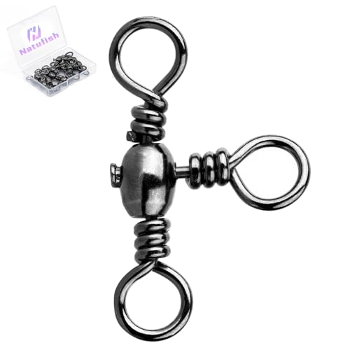 Natufish 3 Way Swivels Fishing Tackle - 25Pcs/50Pcs Three Way Swivel Black T-Turn Barrel Swivel High Strength Connector for Catfish Rigs - size: 10#_35lbs_25pcs