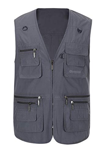 Spanye Mens Fishing Vest Multi Pocket Vests Safari Travel Photo Work Jacket Alive Outerwear - color: Gray Blue, size: Medium