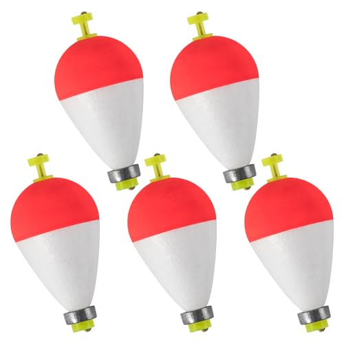 Dr.Fish 5 Pack Weighted Fishing Bobbers Snap-on Spring Bobbers Push Button Floats EVA Foam Pear Shape Bass Freshwater Fishing for Crappie Panfish Bluegill Trout - color: Red/White, size: 2"(3/8oz)
