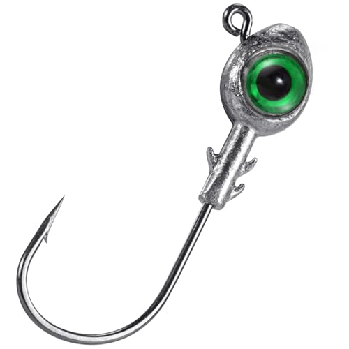 Dr.Fish 10 Pack Fishing Eyes Jigs 3D Eyes Trout Heads Bass Hook Saltwater Swimbait Jig Heads Freshwater Walleye Redfish Striper 1/2oz 3/8oz 1/4oz 3/16oz - color: Green Eyes, size: 3/8oz-Hook #4/0