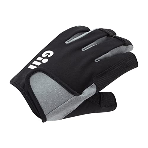 Gill Deckhand Sailing Gloves Short Finger with 3/4 Length Fingers - 50+ UV Sun Protection & Water Repellent - color: Black, size: Large