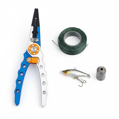 Aluminum Fishing Pliers with Hook Remover, Extended Throat, Split Ring Tool, for Saltwater Fishing, Lightweight Braid Line Cutters, Crimping Sleeves, Anti-Lost Lanyard, Nylon Sheath