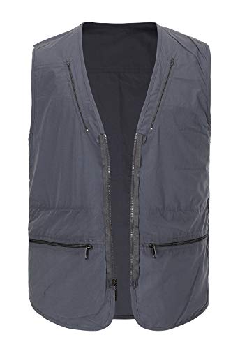 Spanye Mens Fishing Vest Multi Pocket Vests Safari Travel Photo Work Jacket Alive Outerwear - color: Gray Blue, size: Large