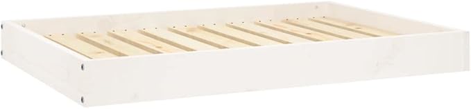 Medium Dog Bed, Modern Minimalist Solid Pine Wood Pet Bed for Indoor Use, Sturdy Raised Wooden Dog Cot, 36 x 25 Inch Rectangular Frame, Matte White