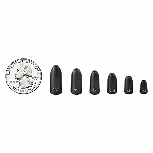 12 Pack Tungsten Bullet Fishing Weights, Insert Free Worm Sinkers, 1/8 3/16 1/4 3/8 1/2 oz - color: No Chip Black, size: 1/16 oz - 12pcs