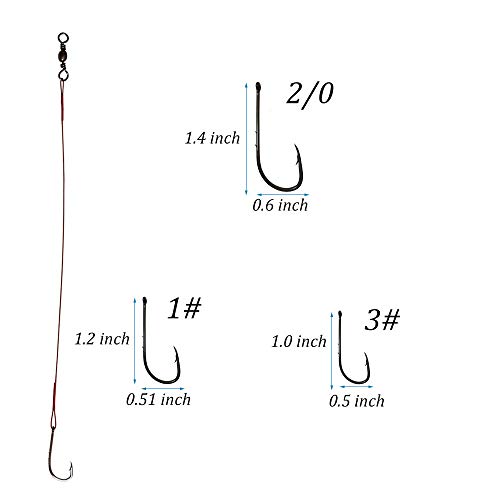 20pcs Wire Leader Hook Rigs Baitholder Fishing Hook Nylon Coated Fishing Wire Leader with Swivel - color: 6.5inch red, size: 2/0-20pcs