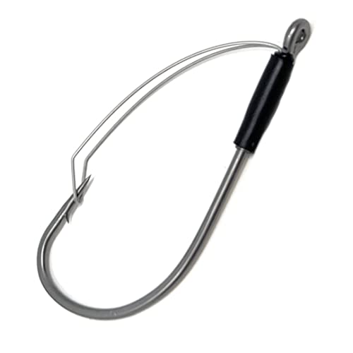 Reaction Tackle Neko Hooks - Weedless Finesse Fishing Hooks for Bass - High Carbon Steel Wacky and Neko Rig Hooks for Soft Plastic Worms (25-Pack) - size: #2/0 Wire Guard