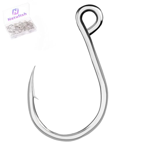 Natufish Inline Single Hooks 25Pcs for Treble Hook Replacement | Fishing Inline Hooks High Carbon Steel Large Eye Sharp Point Corrosion Resistant 8#-5/0# for Hard Lures Saltwater Freshwater - size: 1/0_25pcs