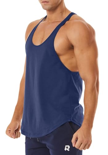 Men's Workout Quick Dry Soft Gym Bodybuilding Stringer Tank Tops - color: Navy Blue, size: Large