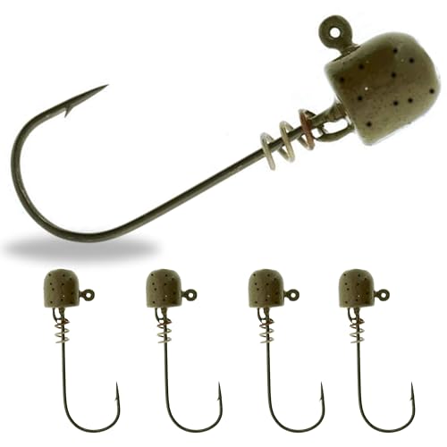 Reaction Tackle Tungsten ScrewLock Ned Rig Jig Heads, Weedless Finesse Jig Heads for Bass, Walleye, and Panfish, Spinning Rod Setups (5-Pack) - color: Green Pumpkin, size: 3/16 Oz
