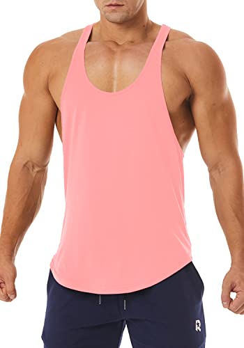 Men's Workout Quick Dry Soft Gym Bodybuilding Stringer Tank Tops - color: Pink, size: Medium
