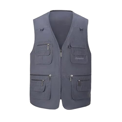 Spanye Mens Fishing Vest Multi Pocket Vests Safari Travel Photo Work Jacket Alive Outerwear - color: Gray Blue, size: Large