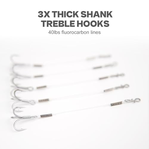 Stinger Hooks (12-Packs) for Jig Heads, Quick Snap #6/#8 Trailer Treble Hooks, 10#/40lbs Fluorocarbon Fishing Line - Walleye, Bass - size: 4" - 6# hook