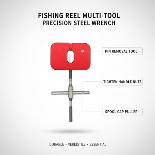 Steel Fishing Reel Maintenance Tool - Multi-Function Wrench for Pin Removal, Handle Nut Tightening & Spool Cap Pulling