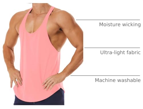 Men's Workout Quick Dry Soft Gym Bodybuilding Stringer Tank Tops - color: Pink, size: Medium