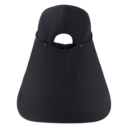 BASSDASH UPF 50+ Foldable Fishing Hat Baseball Cap with Removable Neck Flap Portable for Men Women Golf Hiking - color: Black With Foldable Brim