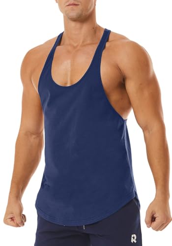 Men's Workout Quick Dry Soft Gym Bodybuilding Stringer Tank Tops - color: Navy Blue, size: Large