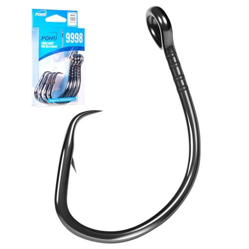 Circle Hooks with Line Groove,Big Game Heavy Duty 5X Strong Fishing Hooks,High Carbon Alloy Steel Live Bait Fish Hooks for Saltwater Freshwater Tuna, Marlin,Shark, Catfish Size 6/0-12/0 - size: 6/0_6pcs