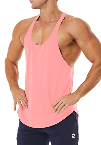 Men's Workout Quick Dry Soft Gym Bodybuilding Stringer Tank Tops - color: Pink, size: Medium