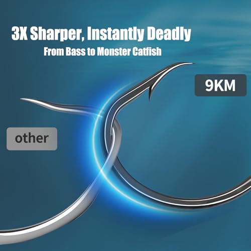 9KM DWLIFE Octopus Fishing Hooks, Double Barbed High Carbon Steel Hooks | Corrosion-Resistant Baitholder Circle Hooks with Sharp Points for Bass, Catfish, Walleye, Trout and Saltwater Fishing - size: 7/0#-50pcs