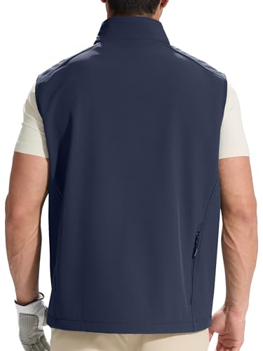 FREE SOLDIER Men's Lightweight Golf Vest Outerwear Windproof Sleeveless Softshell Jacket Running Vest - color: Navy, size: Medium
