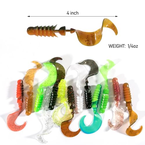 Dr.Fish 10 Pack Grub Fishing Lures 4" Soft Plastic Baits Worm Grub Bass Fishing Lures Swimbait Walleye Saltwater Freshwater - color: Chartreuse/Green