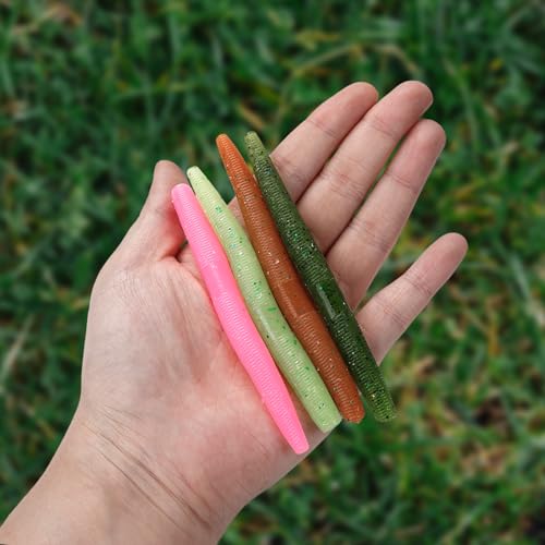 Worms for Bass Fishing FS/RE-04 | Salted Soft Plastic Fishing Lures ,with Hook Slot,Saltwater Freshwater Bass Baits - color: Brown-10pcs