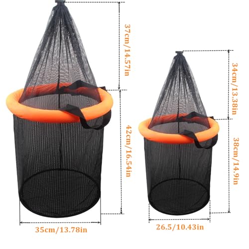 Foldable Floating Fish Basket – Portable Collapsible Fishing Net for Live Fish, Bait & Minnow Storage | Kayak Live Well Cage - size: L-Net Bottom Size:13.78ch