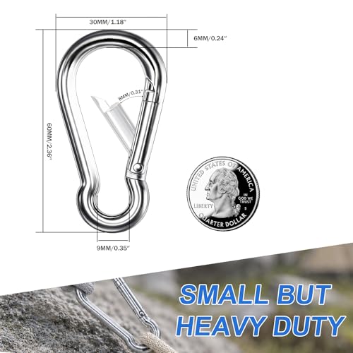 Small Carabiner Clip, 50PCS 2.36 inch 304 Stainless Steel Heavy Duty Carabiners, Metal Spring Snap Hook Clips for Outdoor Travel Camping Fishing Hanging Key Chain - size: M6-2.36'', style: 50PCS