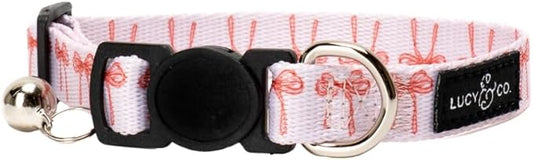 Lucy & Co. Take a Bow Breakaway Cat Collar with Bell – Designer Print Adjustable Safety Collar for Cats, Kittens & Small Dogs, Lightweight Pet Collar for Boy & Girl Cats -Large