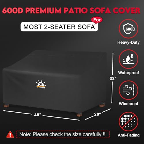 Zettum Patio Loveseat Cover 48 Inch - 600D Outdoor Couch Cover Furniture Sofa Cover Waterproof Heavy Duty, 2-Seater Bench Cover for Outside Sofa, Loveseat, Couch, Bench and Glider - 48 x 28 x 32 Inch - size: 48 x 28 x 32 Inch