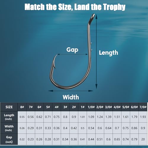 9KM DWLIFE Octopus Fishing Hooks, Double Barbed High Carbon Steel Hooks | Corrosion-Resistant Baitholder Circle Hooks with Sharp Points for Bass, Catfish, Walleye, Trout and Saltwater Fishing - size: 7/0#-50pcs