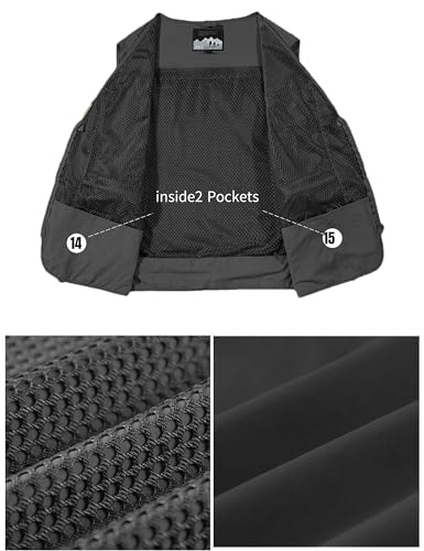 Men's Lightweight Mesh Fishing Vest Utility Outdoor Multi-Pocket Hunting Cargo Vest - color: Black, size: Large
