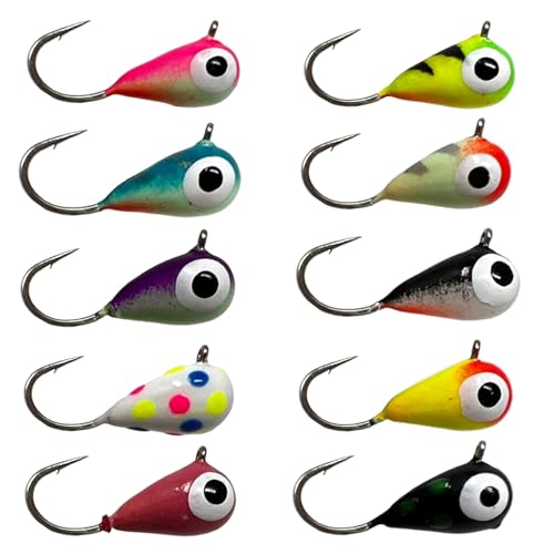 Reaction Tackle Tungsten Ice Fishing Jigs, Tear Drop Jig Heads that Glow with UV Light for Panfish, Crappie, Walleye, Perch, Trout and Bluegill - color: 10-pcs Variety Pack, size: 4 mm