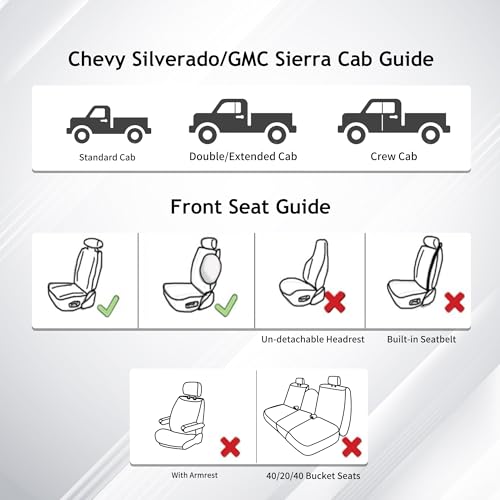 Huidasource Silverado Front Seat Covers Fit for Chevrolet Silverado GMC Sierra Pickup 1500 2007-2025, 2500HD 3500HD 2015-2025 Crew Double Extended Cab Truck Seat Cushion Cover(Front Pair/Black&Red) - color: Black&Red, size: Front (2007-2025)