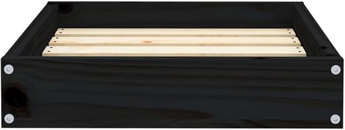 Small Dog Bed, Modern Minimalist Solid Pine Wood Pet Cot, Durable Rectangular Elevated Bed Frame for Cats and Small Breed Dogs, 20.3 x 17.3 x 3.5 Inches, Black