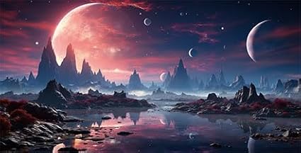36X20IN Cosmic Spaceterrarium Background, Cool Parallel Space Themed Aquarium Reptile Habitat Background, Red Moon Aquarium Background with 10EVA Double-Sided Tape