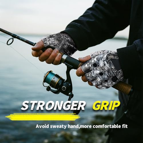 Stubby Fingerless Fishing Gloves Men - Lightweight Breathable Anti-Slip Kayak Gloves Women for Kayaking, Sailing,Paddling,Rowing - color: Camouflage gray, size: Large-X-Large