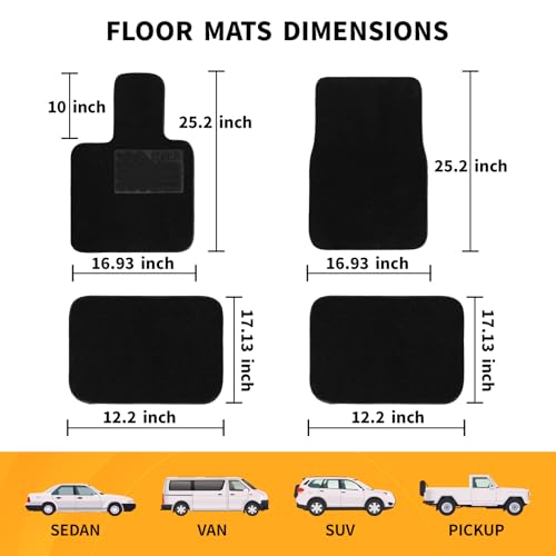 EKR All-Weather Universal Fit Car Floor Mats, 0.5 inch Thick Car Carpet Mats, Anti-Slip Automotive Mat with Driver Heel Pad Fit for SUV, Vans,Sedans, Trucks (Black,4pcs Black Full Set) - color: Black