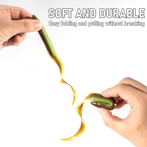 Dr.Fish 5 Pack Sand EEL Lures Saltwater Soft Fishing Lures Swimbait 6 Inch 3/8oz Surf Fishing Creature Baits Soft Plastic Artificial Ribbontail Worm - color: Watermelon/Chartreuse