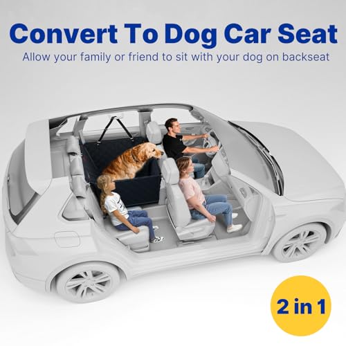 Convertible Back Seat Extender for Dogs, Foldable 400lb Hard Bottom Dog Car Seat Cover for Back Seat, Waterproof Dog Hammock Bed Backseat Cover for Dogs in Car SUV Truck Pet Seat Cover Black XL - size: XL