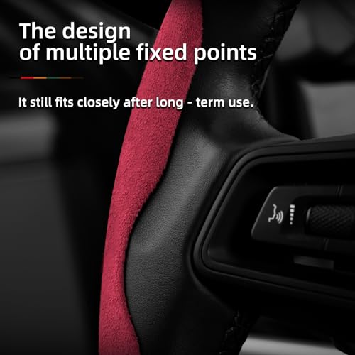 Suede Thin Car Steering Wheel Cover, 3 Piece, Fits 14-16 inch Round Steering Wheels, Red - color: Red, size: 3pcs: Fits Round Steering Wheels
