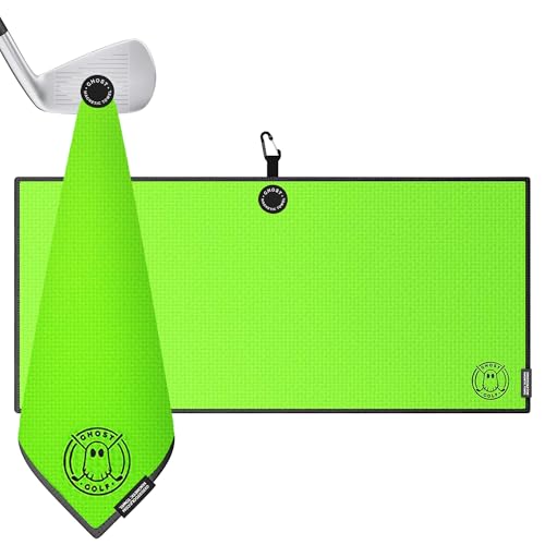 Ghost Golf Magnetic Towel (Caddie) - Ultra-Absorbent Microfiber Golf Towel | With Magnet for Golf Carts or Clubs - 18" x 40" Golfing Gear - Waffle Weave Pattern (Neon Pink) - color: Neon Green